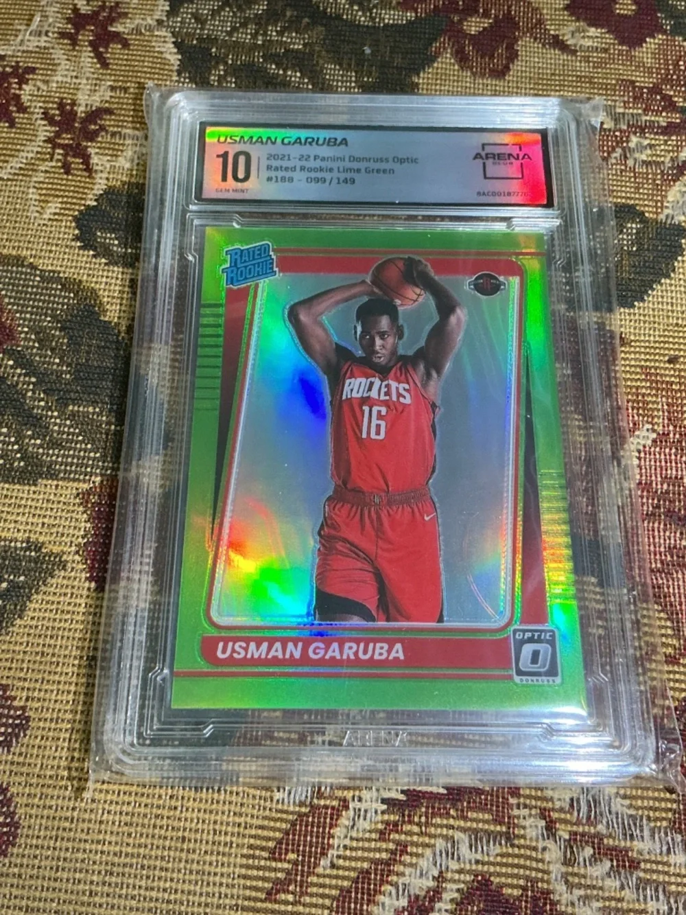Usman Garuba 2021-22 Donruss Optic Lime Green 188 numbered /149 graded Arena 10